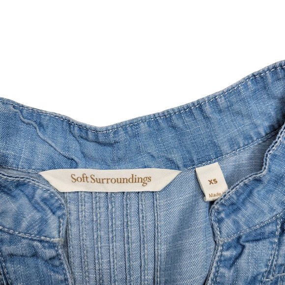 soft surroundings 100% lyocell chambray blue button top with shiny buttons XS - Picture 3 of 8